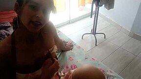 Gardener bends peruvian maid over balcony rips panties for deep pussy fuck