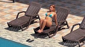 stepmom spots stepson jerking off while sunbathing