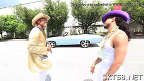 tranny with big ass rides monster cock and swallows cream in orgy