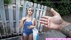 shy cute teen hops in van for cash, teases into steamy sex part 1