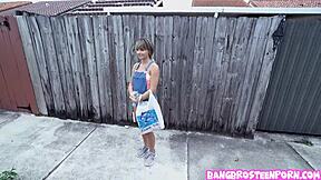 shy cute teen hops in van for cash, teases into steamy sex part 1