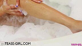 sweet teen brunette relaxes in sensual bath alone