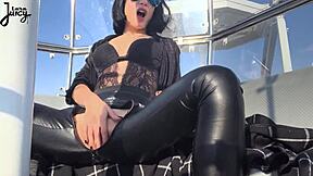 brunette larajuicy rides dildo squirts wild on ferris wheel public