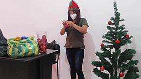 big ass stepmom bends over office desk for christmas pounding