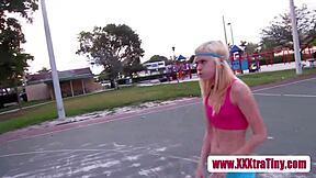 blonde petite teen with small tits sucks cock