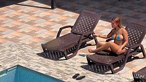 stepmom spots stepson jerking off while sunbathing