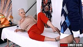 Step Grandma's Foot Massage Turns into Wild Young Fuck Sensation!