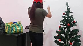 big ass stepmom bends over office desk for christmas pounding