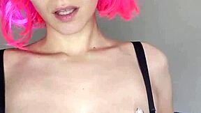 little kitty mask on, touching my big tits all soft and slow