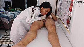Skinny nurse gasps at patient's monster cock then sucks wet!