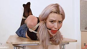 Dude, astrid's hogtied tight, those big tits and toes just begging to be licked!
