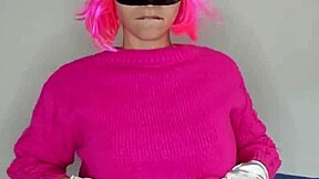 little kitty mask on, touching my big tits all soft and slow