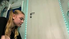 her wet pussy squirts hard in bathroom orgasm frenzy