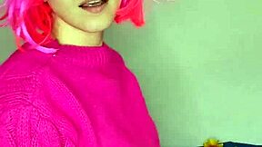 little kitty mask on, touching my big tits all soft and slow