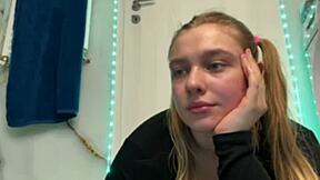 her wet pussy squirts hard in bathroom orgasm frenzy