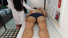 Skinny nurse gasps at patient's monster cock then sucks wet!