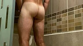 Shower Cam: Fit Teen Strokes Small Cock in Stockings