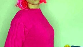 little kitty mask on, touching my big tits all soft and slow