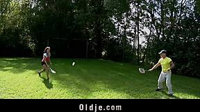 old man with big schlong drills teen's tight ass spooning style