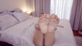 blonde milf dominates you into foot jerking and toe worship