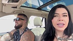 damn, left my hot girlfriend alone in the parking lot and she squirts hard masturbating in the car!