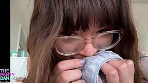 Chubby Asian gamer creams wet pussy after huge dildo play in used panties