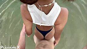 Naughty latina teen's bike ride ends in beach doggystyle creampie pounding.