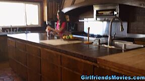 Teen Lesbians Film Kitchen Fingering and Oral Fun