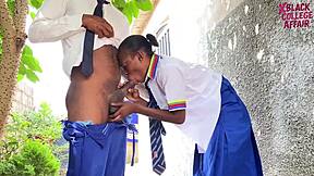 black classmate's boyfriend rams petite pussy in school backyard quickie