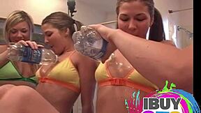 hot blonde babes drench pussy and boobs in steamy shower licks