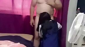 Sexy Petite Stepdaughter Kneels Sucking Stepdad's Cock Doggy Fucked