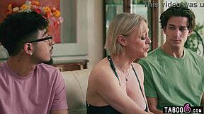 Gilf stepmom huge boobs titty fucks two young 18+ stepsons