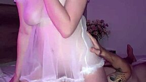 Neighbor slut in miniskirt teases then rides cock hard, cum everywhere?