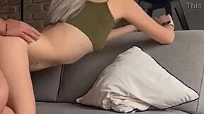skinny 18yo horny visit to pervy stepdad turns sofa amateur fuckfest!