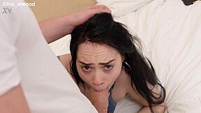 cute brunette learns deepthroat on boyfriend's monster cock 4k