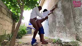 black classmate's boyfriend rams petite pussy in school backyard quickie