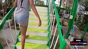 Cute amateur Thai teen girlfriend gets creampie after pool fun with boyfriend 😘💦