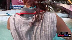 Cute amateur Thai teen girlfriend gets creampie after pool fun with boyfriend 😘💦