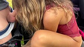 cute 18yo couple parks car for public doggystyle blowjob and double ass cumshot