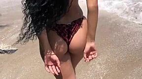 Cute ebony teen bares her pussy outdoors!