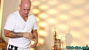 sexy tattooed teen spies masseur then sucks his cock hungrily