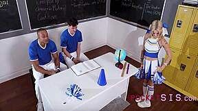 step sis cheerleader takes double monster cocks in rough foursome?