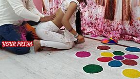 holi fun: indian priya fucks stepbrother rough during festival play 🎉🍆