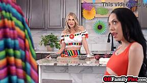 stepdaughter rides stepdad's cock while milf sucks it deep