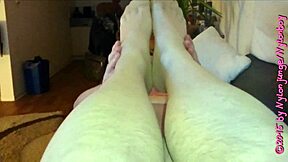geile fsh oma teases young guy with nylon pantyhose foot fun