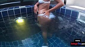thai teen gf rides big cock boyfriend in pool