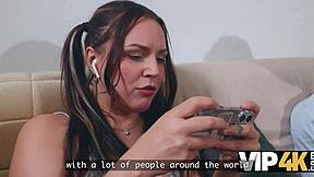 virtual game with girlfriend ends in real daddy creampie pussy pounding