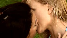 Group of barely legal 18+ teens dive into steamy lesbian sex play