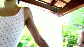 Pigtail glasses girl trembles in first casting fuck