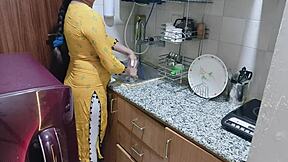 i spot my horny stepmom bent over in kitchen and fuck her big tits hard